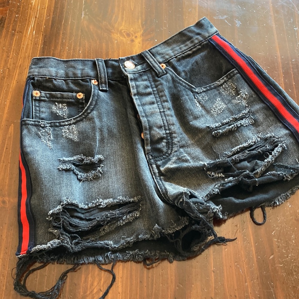 Black denim shorts